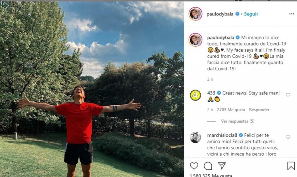 Dybala anunció que finalmente se curó de coronavirus
