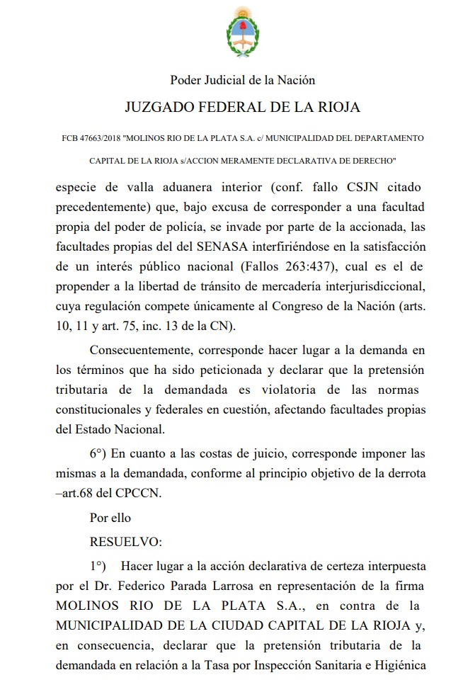 La Justicia Federal de La Rioja declara inconstitucional la Tasa de ...