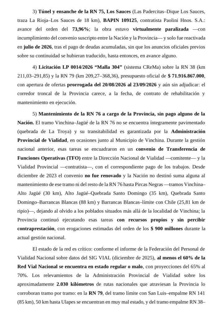 Extracto judicial sobre la Ruta Nacional 75, la malla vial y el mantenimiento de la Ruta Nacional 76