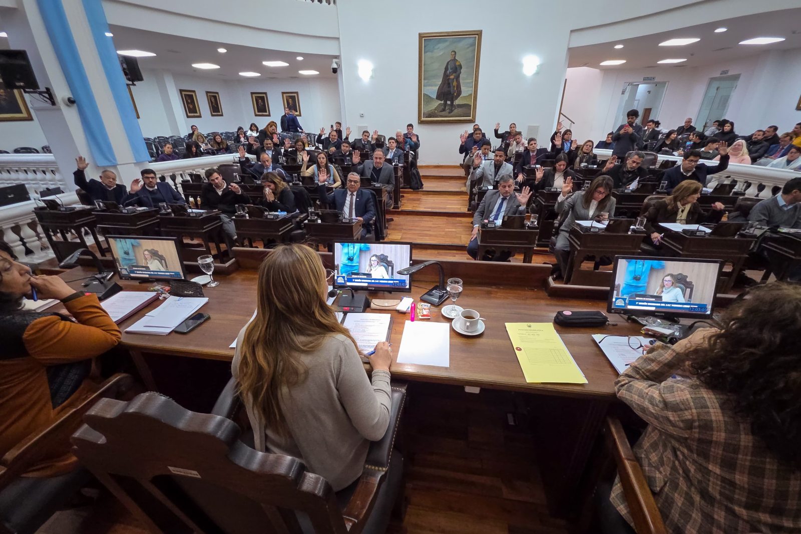 Diputados de La Rioja votan durante una sesión de la Legislatura provincial