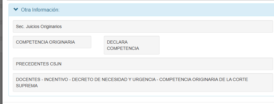 Ficha judicial: competencia originaria; docentes, incentivo y decreto de necesidad y urgencia.
